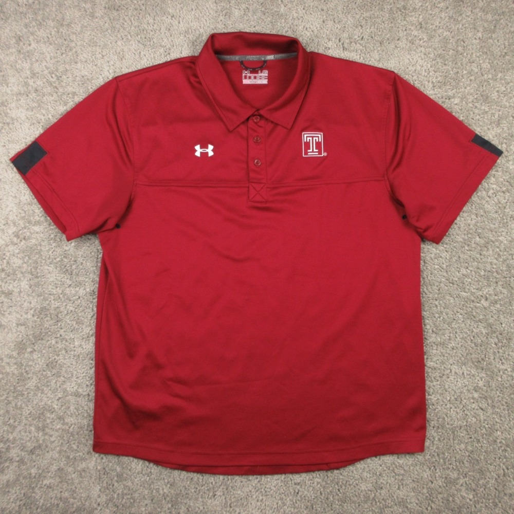 Temple Owls Polo Shirt Mens Large Red Under Armour HeatGear Performance Golf